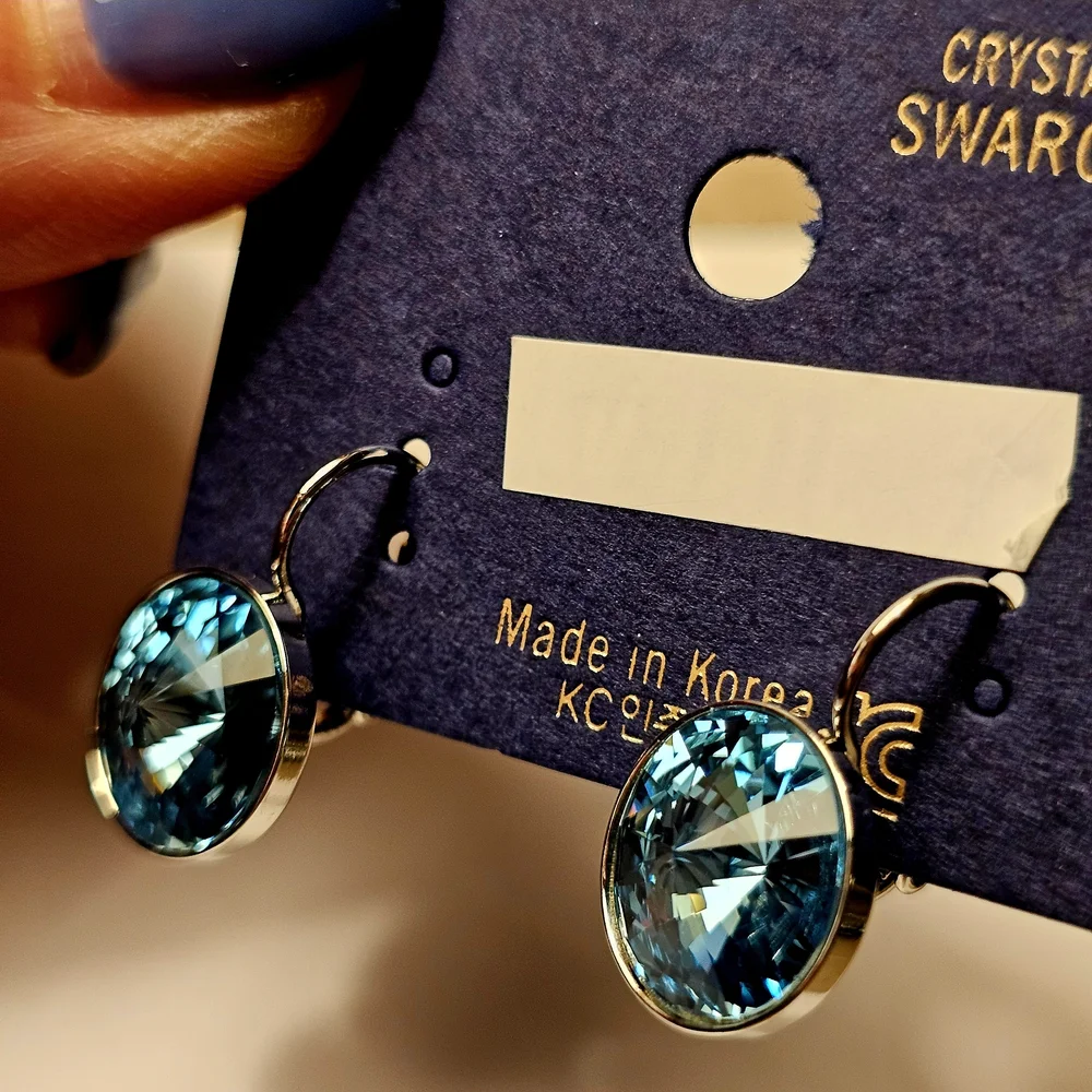 Swarovski Element NEW! Aqua Blue Round Leverback Earrings. Classy.‎ Simpl…